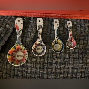 Anthropologie Ceramic Floral Measuring Spoon Set in Red, Yellow, Blue, Black